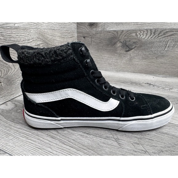 Vans SK8-Hi Shoes Black Suede Faux Fur Sherpa Women's Size 6 - Picture 5 of 11